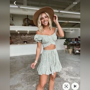 Lulu's Garden Hours Green Floral Print Mini skirt Set